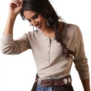 Ariat Female Pointelle Henley Top Oatmeal Heather